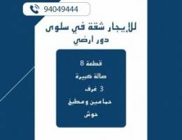  للايجار شقه دور أرضي مع حوش مكونه من 3 غرف وصاله كبيره وحمامين ومطبخ 